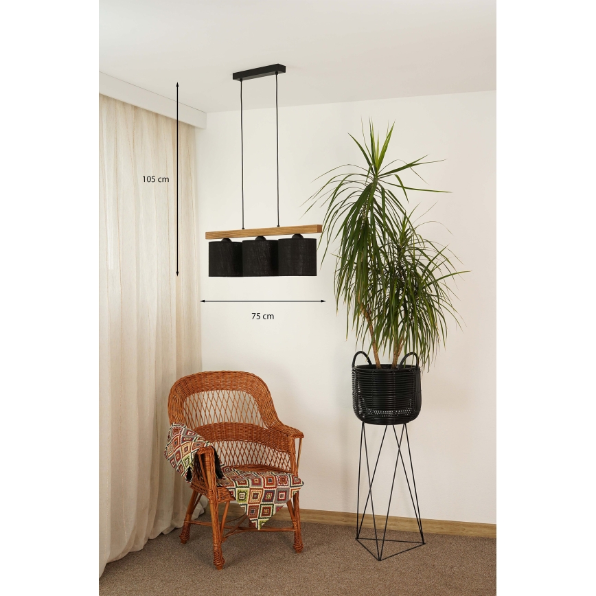 Brilagi - Lustra ar auklu FOREST 3xE27/15W/230V priede/melna