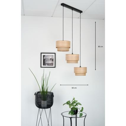 Brilagi - Lustra ar auklu MONTANA BOHO 3xE27/15W/230V brūna/melna