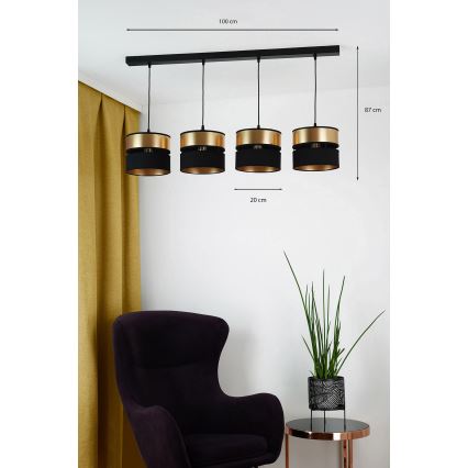 Brilagi - Lustra ar auklu ROYAL 4xE27/15W/230V melna/zelta