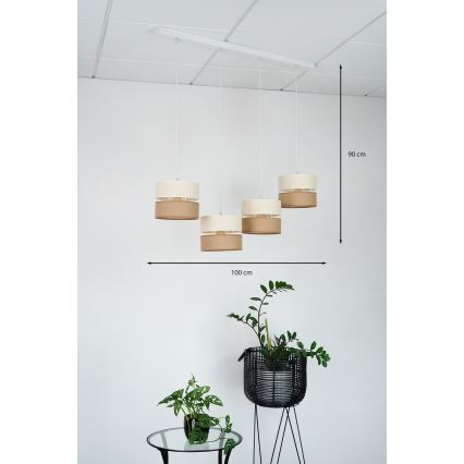 Brilagi - Lustra ar auklu ROYAL YUTE 4xE27/15W/230V bēša/krēmkrāsa/balta