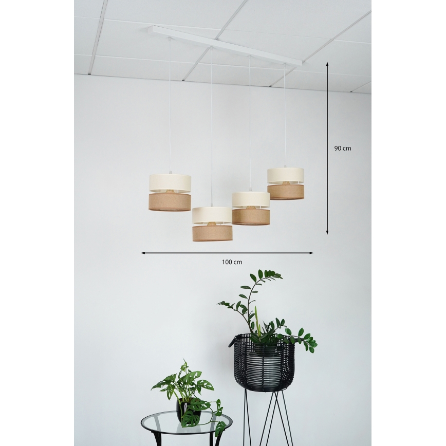 Brilagi - Lustra ar auklu ROYAL YUTE 4xE27/15W/230V bēša/krēmkrāsa/balta