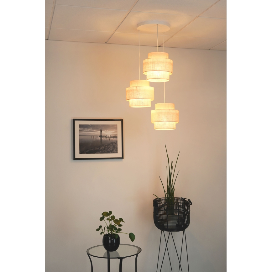 Brilagi - Lustra ar auklu SPACE YUTE 3xE27/15W/230V krēmkrāsa/balta