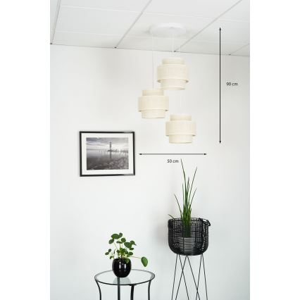 Brilagi - Lustra ar auklu SPACE YUTE 3xE27/15W/230V krēmkrāsa/balta