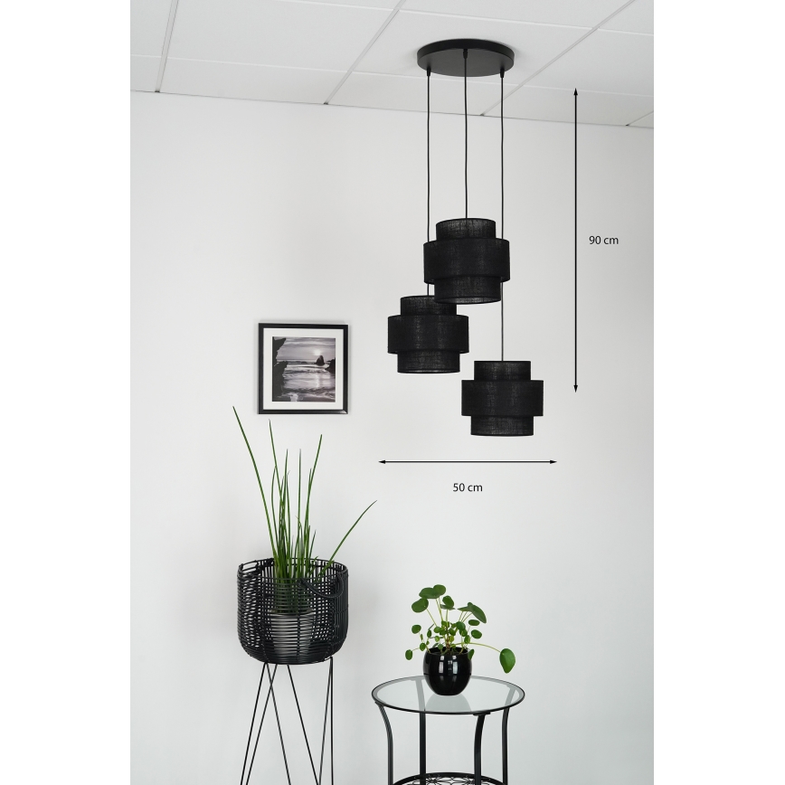 Brilagi - Lustra ar auklu SPACE YUTE 3xE27/15W/230V melna