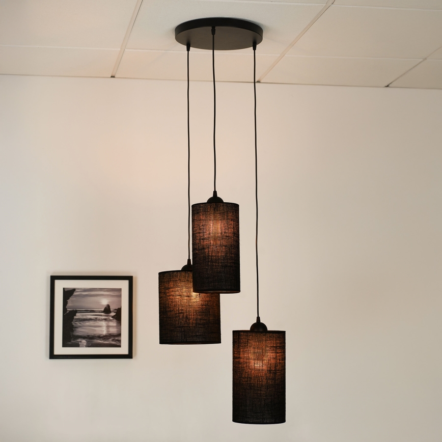 Brilagi - Lustra ar auklu TUBES 3xE27/15W/230V melna