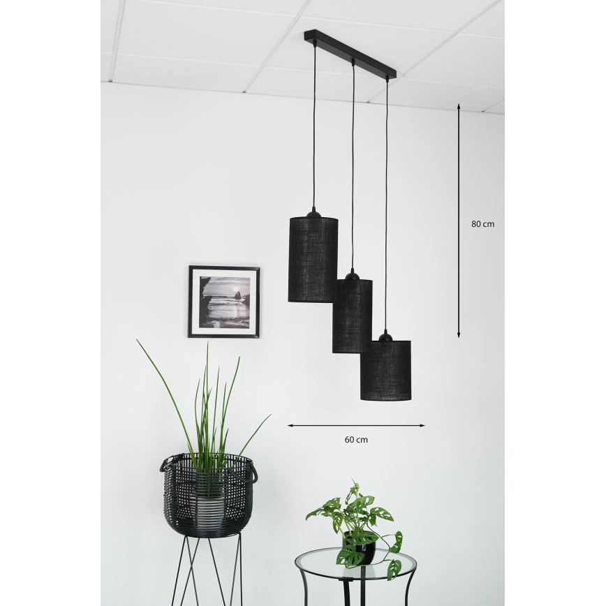 Brilagi - Lustra ar auklu TUBES 3xE27/15W/230V melna