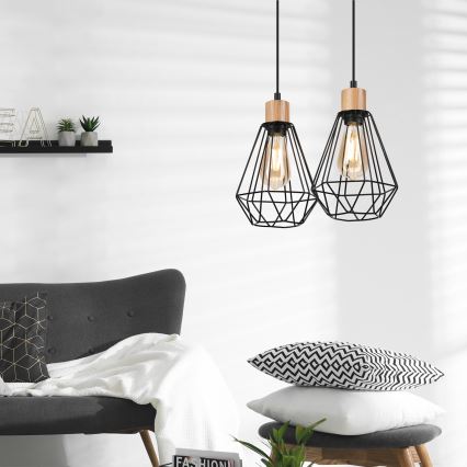 Brilagi - Lustra ar auklu WOODY BASKET 2xE27/60W/230V ozols