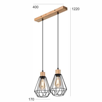 Brilagi - Lustra ar auklu WOODY BASKET 2xE27/60W/230V ozols
