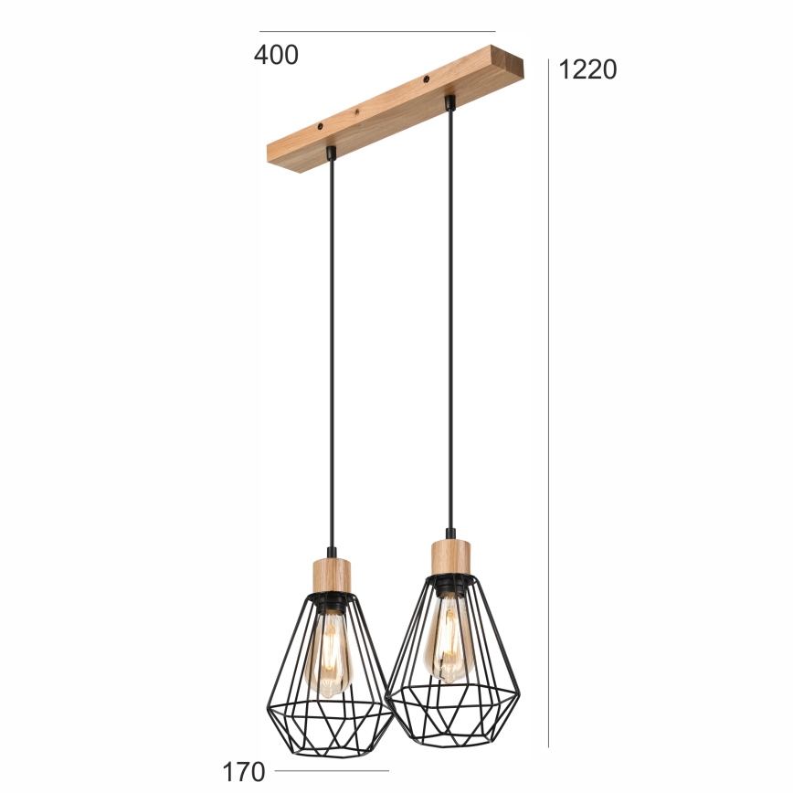Brilagi - Lustra ar auklu WOODY BASKET 2xE27/60W/230V ozols