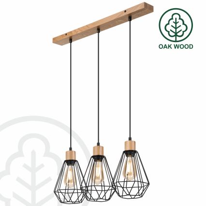 Brilagi - Lustra ar auklu WOODY BASKET 3xE27/60W/230V ozols