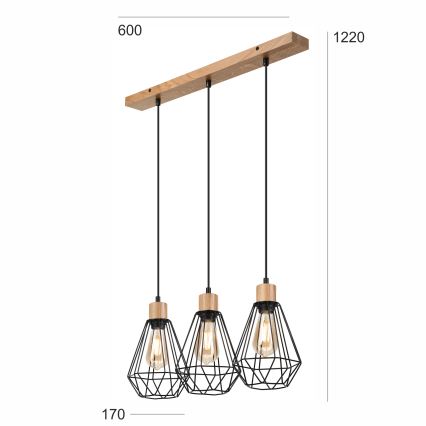 Brilagi - Lustra ar auklu WOODY BASKET 3xE27/60W/230V ozols