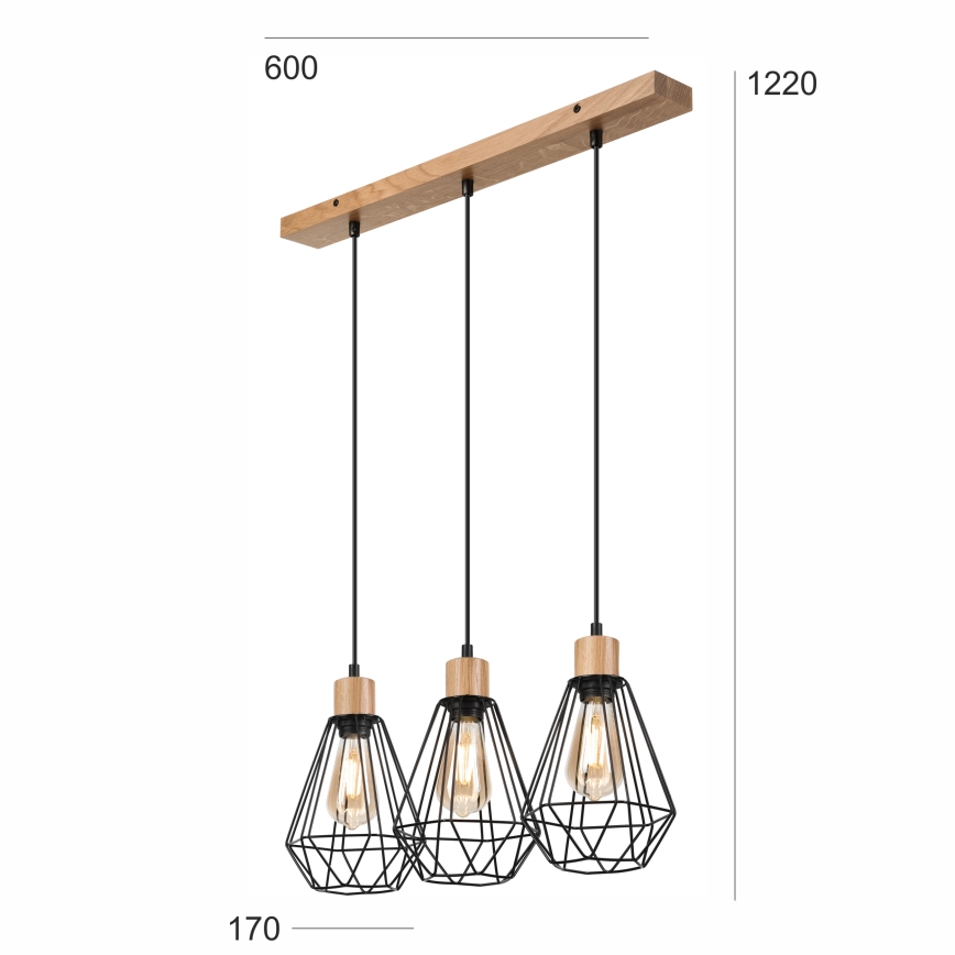 Brilagi - Lustra ar auklu WOODY BASKET 3xE27/60W/230V ozols