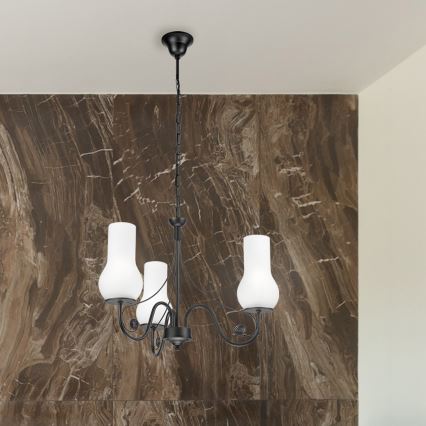 Brilagi - Lustra ar ķēdi COTTAGE 3xE14/40W/230V melna/balta
