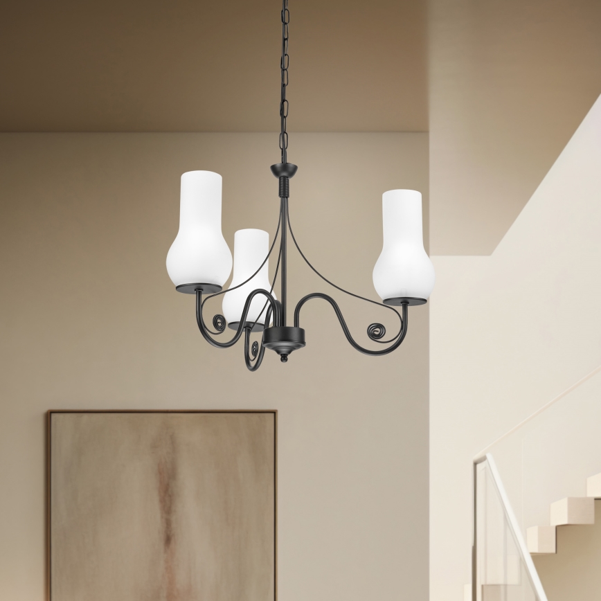 Brilagi - Lustra ar ķēdi COTTAGE 3xE14/40W/230V melna/balta