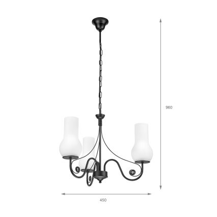 Brilagi - Lustra ar ķēdi COTTAGE 3xE14/40W/230V melna/balta