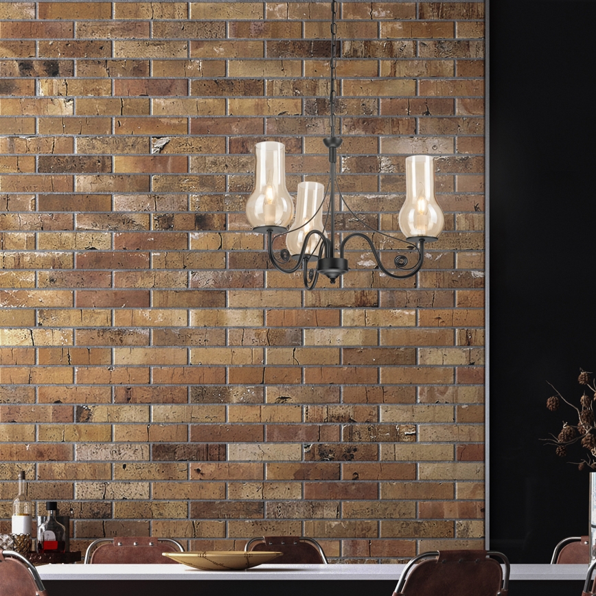 Brilagi - Lustra ar ķēdi COTTAGE 3xE14/40W/230V melna/brūna