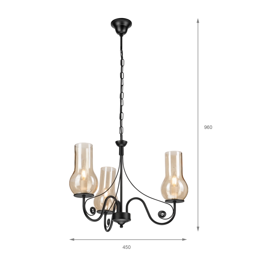 Brilagi - Lustra ar ķēdi COTTAGE 3xE14/40W/230V melna/brūna