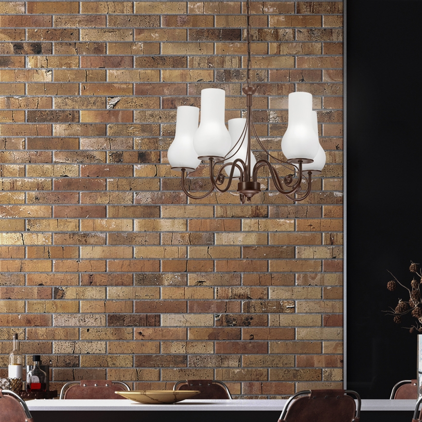 Brilagi - Lustra ar ķēdi COTTAGE 5xE14/40W/230V brūna/balta
