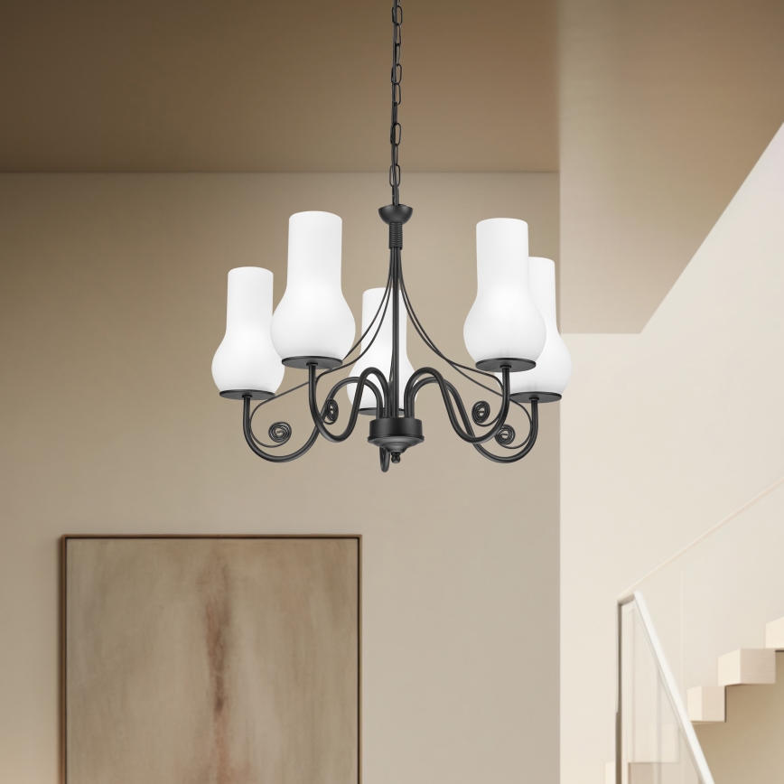 Brilagi - Lustra ar ķēdi COTTAGE 5xE14/40W/230V melna/balta