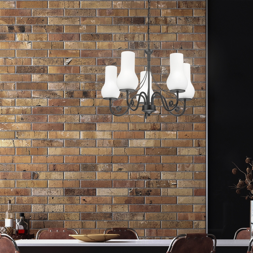 Brilagi - Lustra ar ķēdi COTTAGE 5xE14/40W/230V melna/balta
