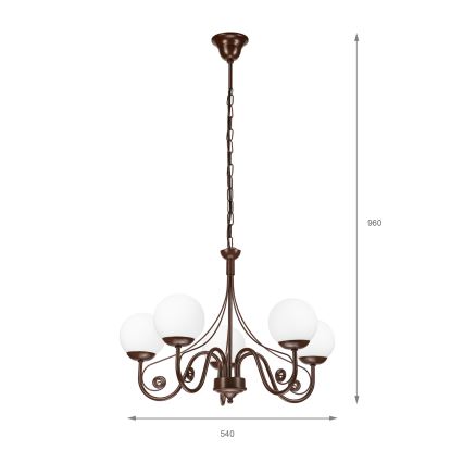 Brilagi - Lustra ar ķēdi COTTAGE 5xG9/40W/230V brūna/balta