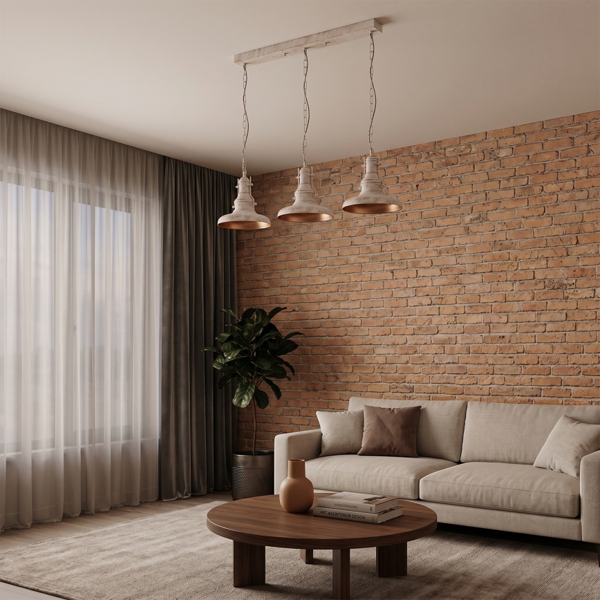 Brilagi - Lustra ar ķēdi PYRONIC 3xE27/40W/230V krēmkrāsa/patina
