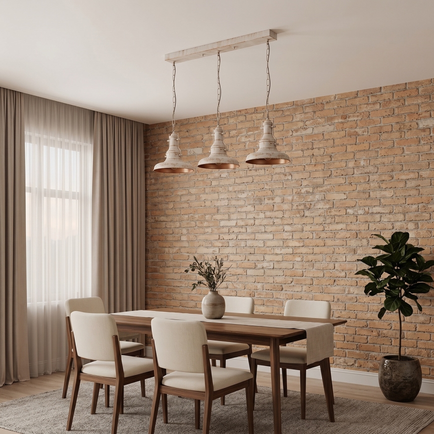 Brilagi - Lustra ar ķēdi PYRONIC 3xE27/40W/230V krēmkrāsa/patina