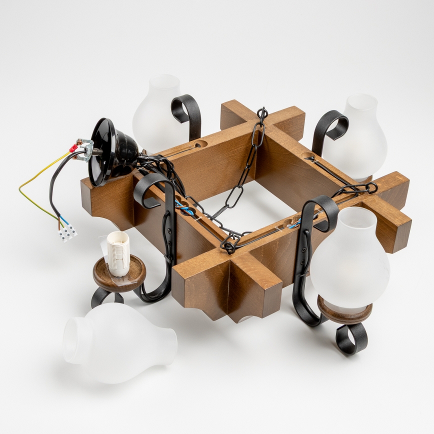 Brilagi - Lustra ar ķēdi QUEEN 4xE14/40W/230V dižskābardis/rieksts