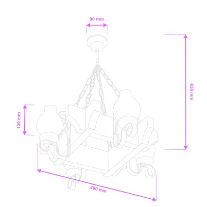 Brilagi - Lustra ar ķēdi QUEEN 4xE14/40W/230V dižskābardis/rieksts