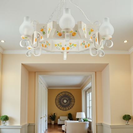 Brilagi - Lustra ar ķēdi QUEEN 6xE14/40W/230V buks/krēmkrāsas