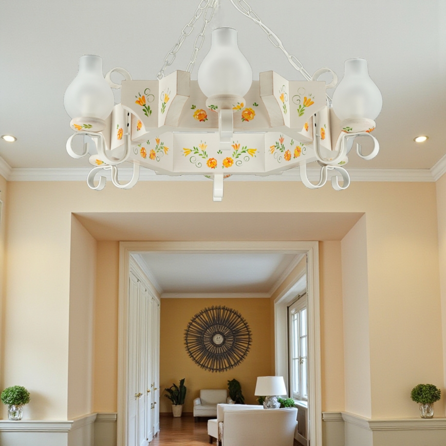 Brilagi - Lustra ar ķēdi QUEEN 6xE14/40W/230V buks/krēmkrāsas