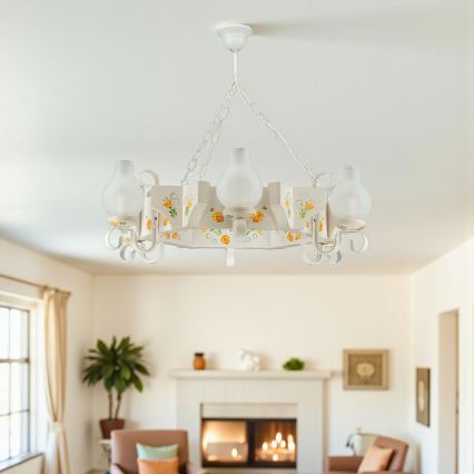 Brilagi - Lustra ar ķēdi QUEEN 6xE14/40W/230V buks/krēmkrāsas