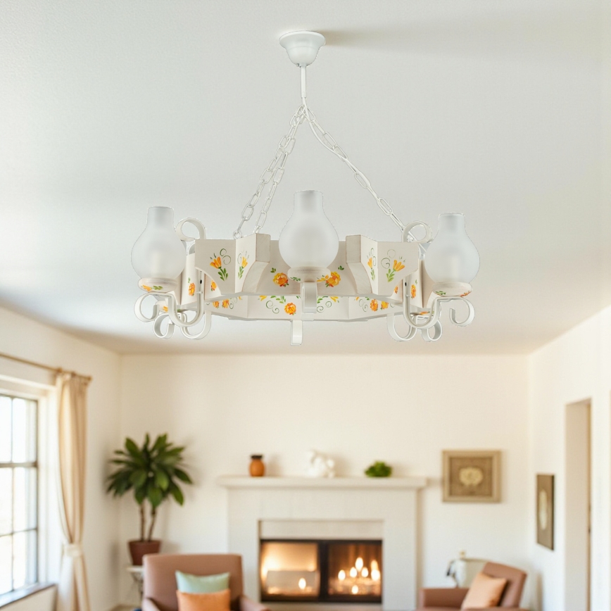 Brilagi - Lustra ar ķēdi QUEEN 6xE14/40W/230V buks/krēmkrāsas