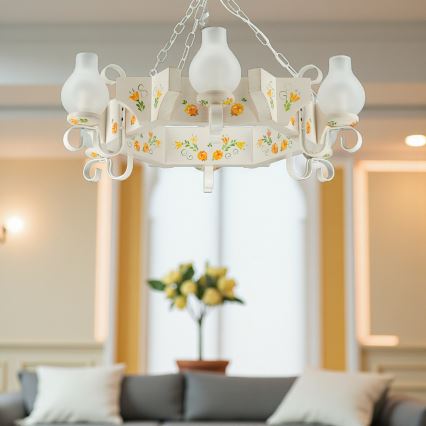 Brilagi - Lustra ar ķēdi QUEEN 6xE14/40W/230V buks/krēmkrāsas