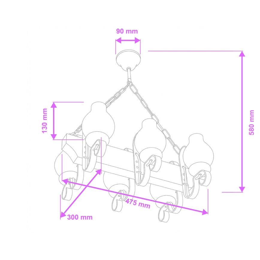 Brilagi - Lustra ar ķēdi QUEEN 6xE14/40W/230V dižskābardis