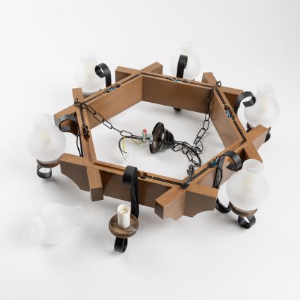 Brilagi - Lustra ar ķēdi QUEEN 6xE14/40W/230V dižskābardis/rieksts