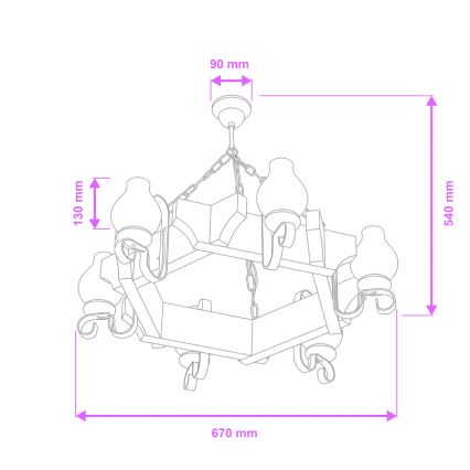 Brilagi - Lustra ar ķēdi QUEEN 6xE14/40W/230V dižskābardis/rieksts