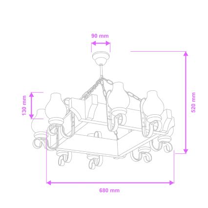 Brilagi - Lustra ar ķēdi QUEEN 8xE14/40W/230V dižskābardis/rieksts