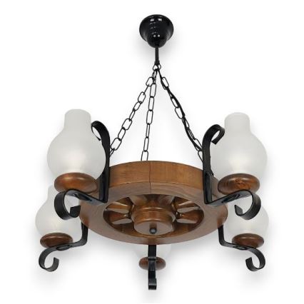 Brilagi - Lustra ar ķēdi ROATA 5xE14/40W/230V dižskābardis/rieksts