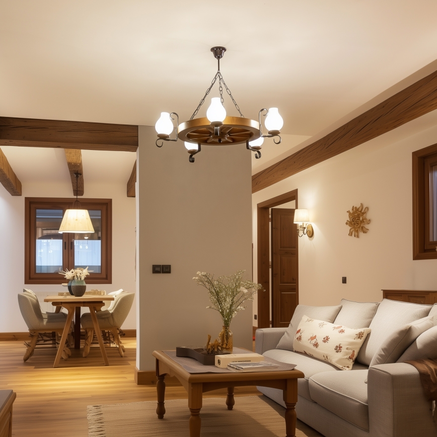 Brilagi - lustra ar ķēdi ROATA 5xE14/40W/230V Ø 70 cm buks/valrieksts