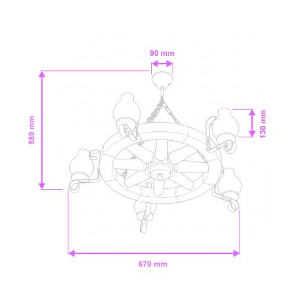 Brilagi - lustra ar ķēdi ROATA 5xE14/40W/230V Ø 70 cm buks/valrieksts