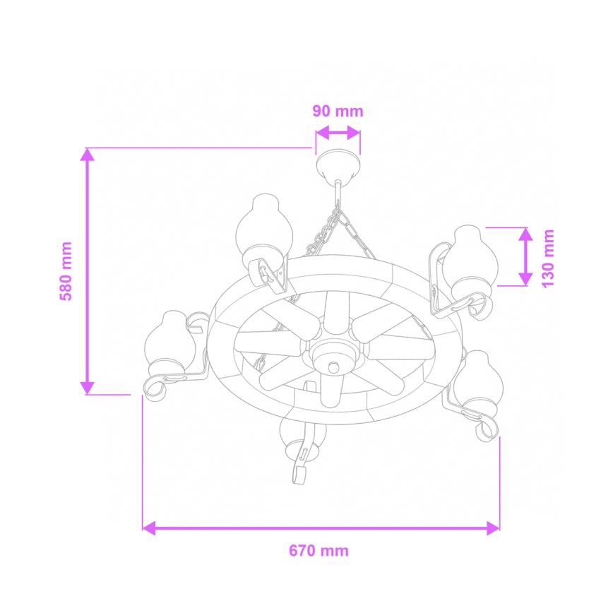 Brilagi - lustra ar ķēdi ROATA 5xE14/40W/230V Ø 70 cm buks/valrieksts