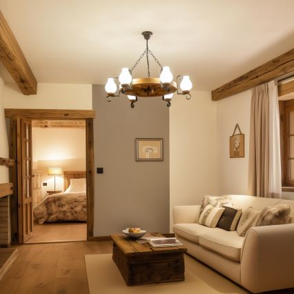 Brilagi - Lustra ar ķēdi ROATA 6xE14/40W/230V Ø 70 cm, buks