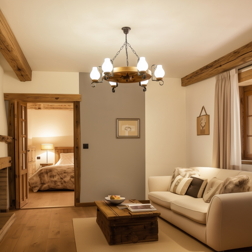 Brilagi - Lustra ar ķēdi ROATA 6xE14/40W/230V Ø 70 cm, buks