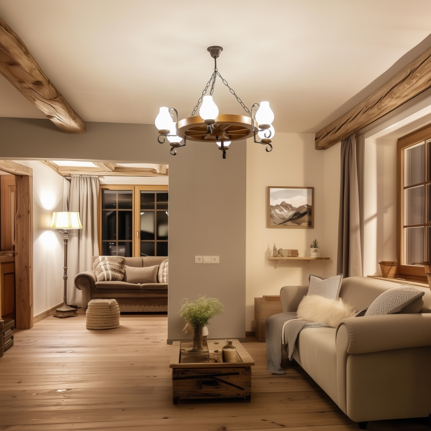 Brilagi - lustra ar ķēdi ROATA 6xE14/40W/230V Ø 70 cm, dižskābardis/valrieksts