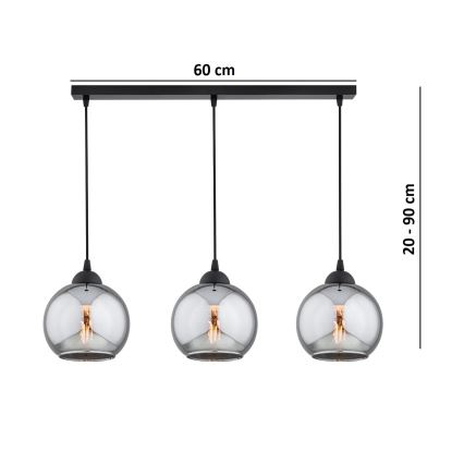 Brilagi - lustra ar vadu DIOR 3xE27/60W/230V melna/dūmakaina pelēka
