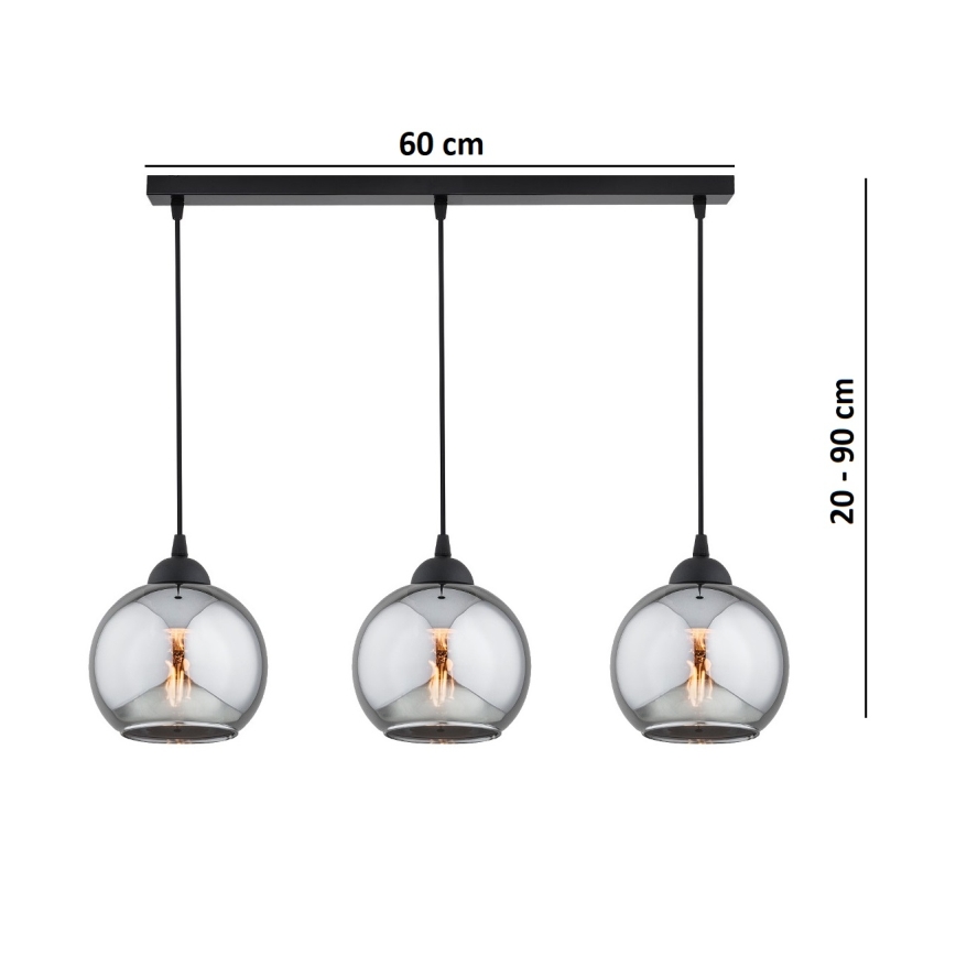 Brilagi - lustra ar vadu DIOR 3xE27/60W/230V melna/dūmakaina pelēka