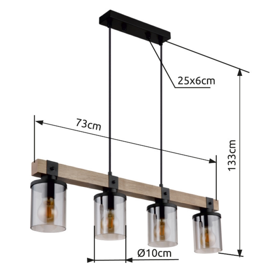 Brilagi - Lustra ar vadu VISTA 4xE27/60W/230V ozols