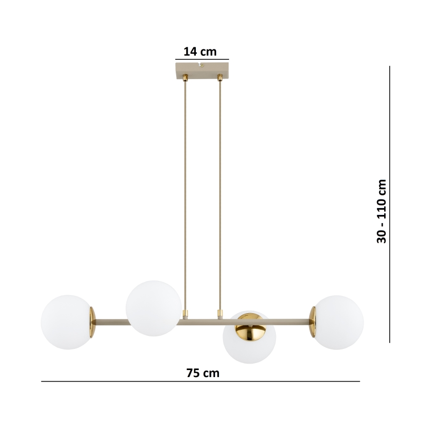 Brilagi - lustra uz kabeļa MILO ECRU 4xE27/60W/230V bēša/zelta