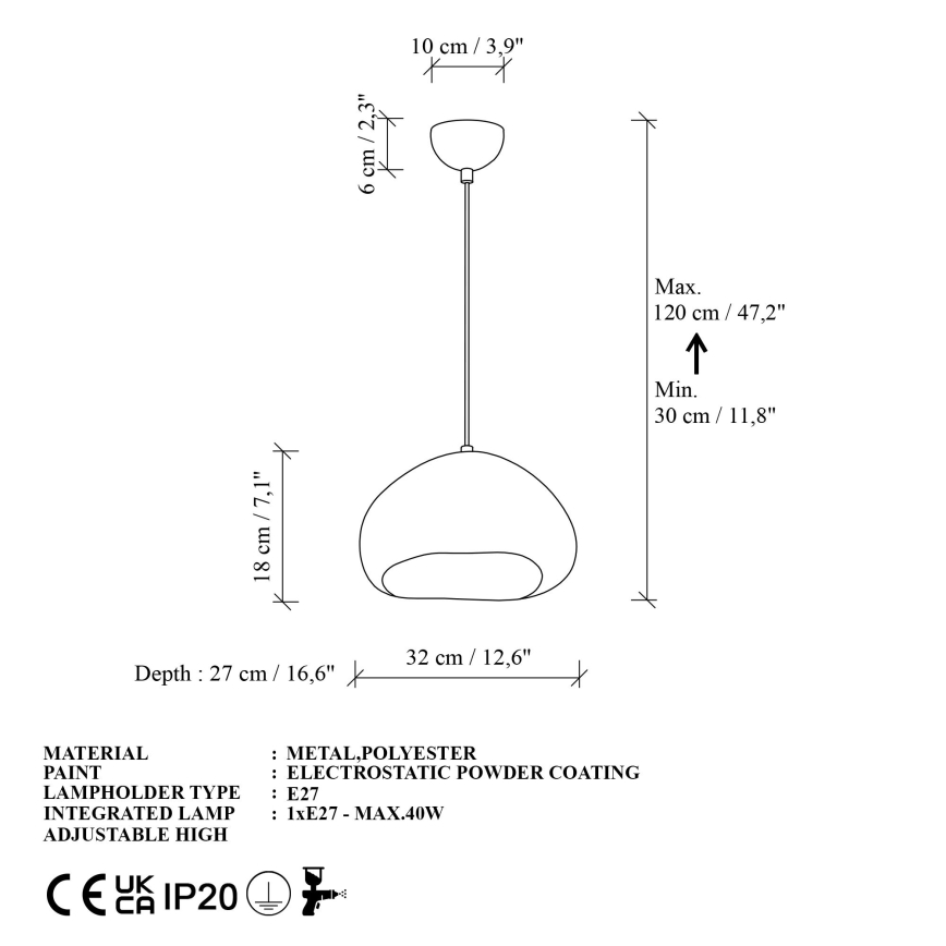 Brilagi - Lustra uz kabeļa WABI SABI 1xE27/40W/230V Ø 32 cm balta